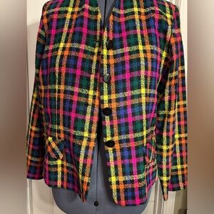 90's colorful Plaid blazer vintage art artsy retro career sz 14 maximalist bold